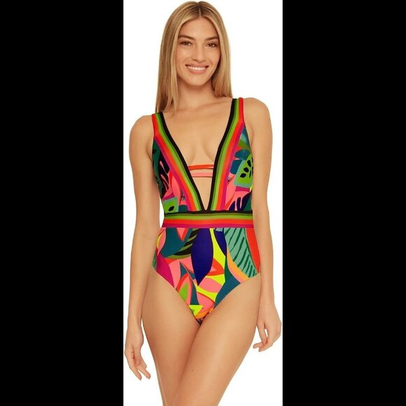 Trina Turk Rainforest Plunge One-Piece Swimsuit Size 14 - NWT Brand New! - Picture 3 of 8